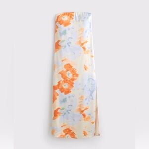 Floral Strapless Dress in Orange and Blue